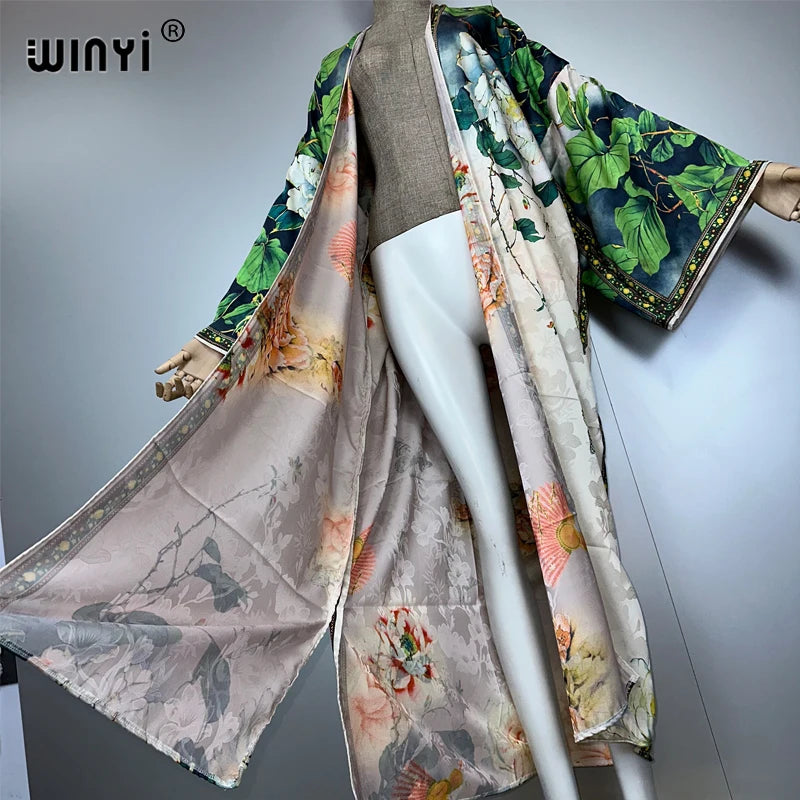 WINYI High-quality Double-sided Print abaya dubai luxury Dress Beach Wear Boho Cardigan Elegant Sexy Holiday Long Sleeve Kimono