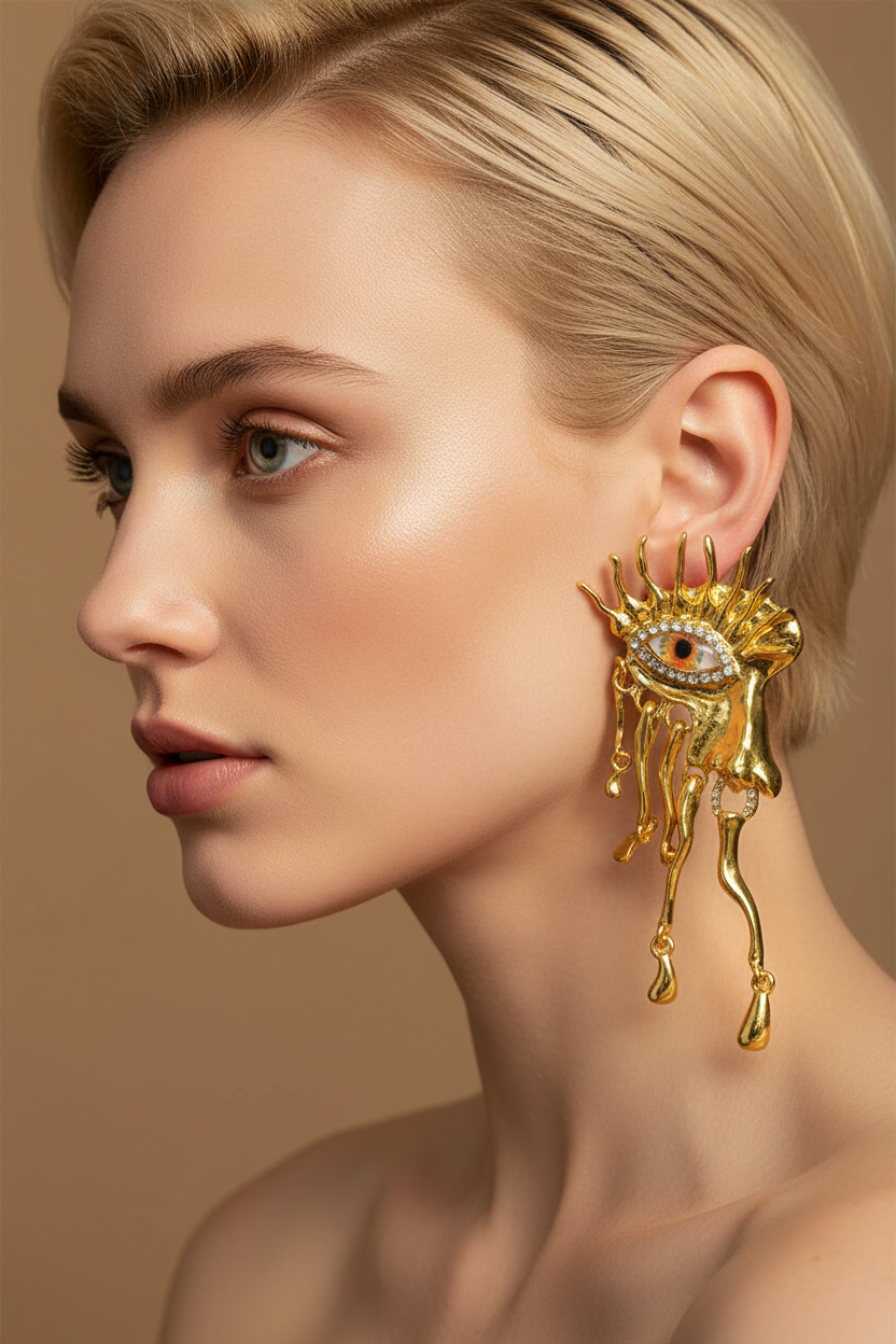 High Quality Metal Golden Plated Eyes Dangle Earrings For Women Jewelry New Arrival Fashion Exaggerated Lady Ears' Accessories