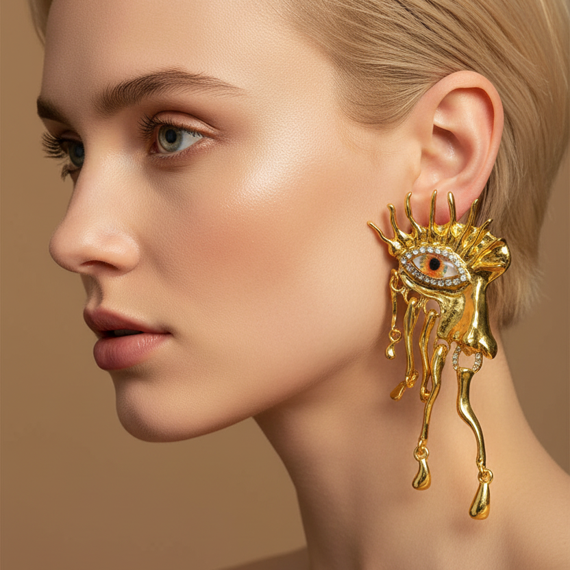 High Quality Metal Golden Plated Eyes Dangle Earrings For Women Jewelry New Arrival Fashion Exaggerated Lady Ears' Accessories