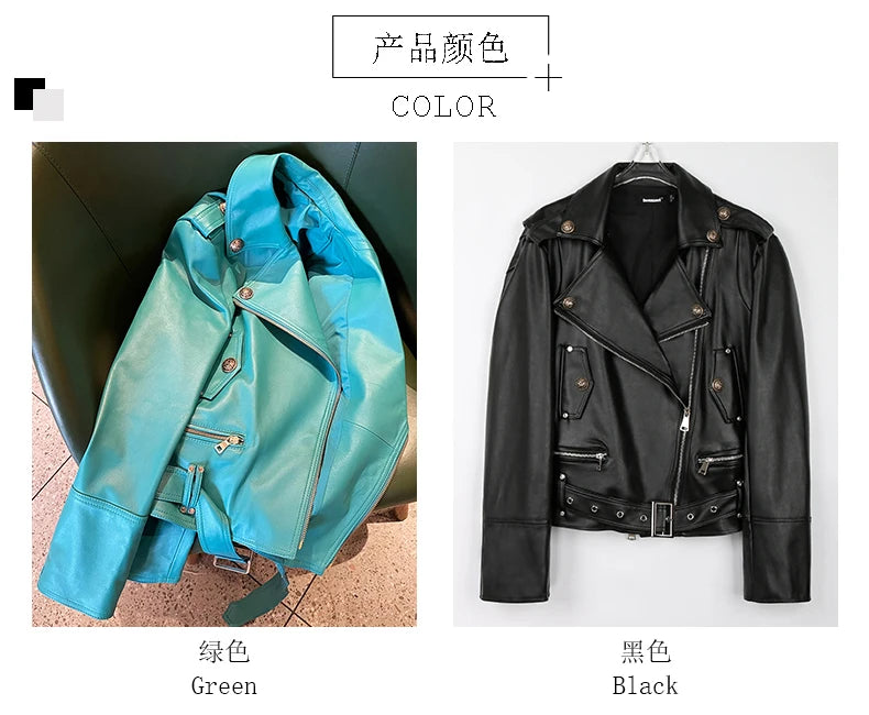 Lautaro Spring Autumn Cool Bright Green Pu Leather Biker Jacket Women Zipper Long Sleeve Luxury Designer Streetwear Fashion 2022