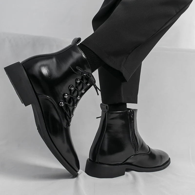 Autumn New Men's Pointed Side Zipper Comfortable High Top Boots Fashionable Brand Men Business Banquet Personalized Short Boots