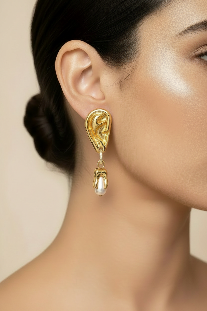 1 Pair Vintage Light Luxury Hollow Ears Pearl Earrings, surreal trendy earrings jewelry