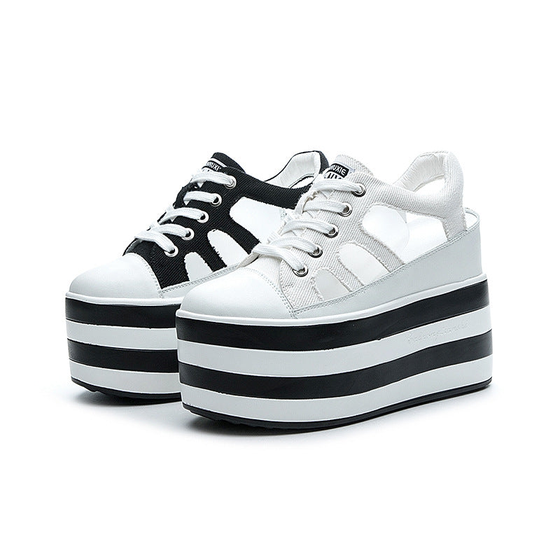 Fujin 12cm Platform Wedge Shoes Sandals for Women Sneakers Summer Shoes Hollow Cut Summer Sneakers Genuine Leather