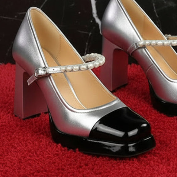 Fashion Leopard Printed Patchwork Pearls Women Pumps Spring Summer Platform Wedges Mary Janes High heels Chunky Dress Shoes