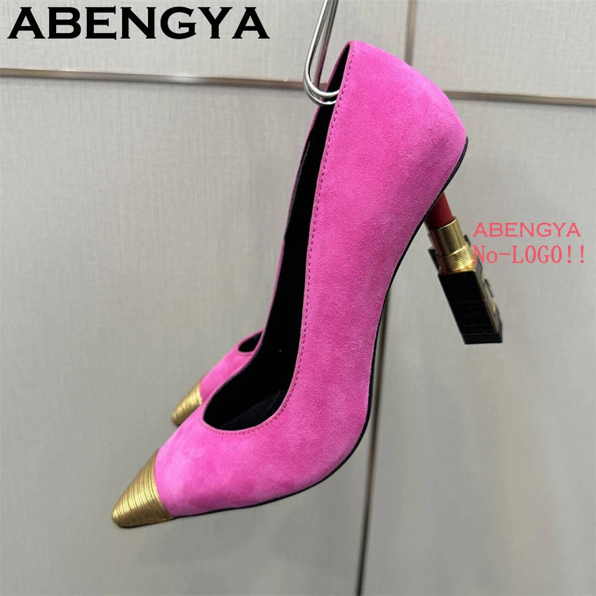 Fashion Strange High Heels Sandals Women Metal Pointy Toe Suede Slingbacks Pumps Summer Sexy Party Wedding Brides Shoes Female