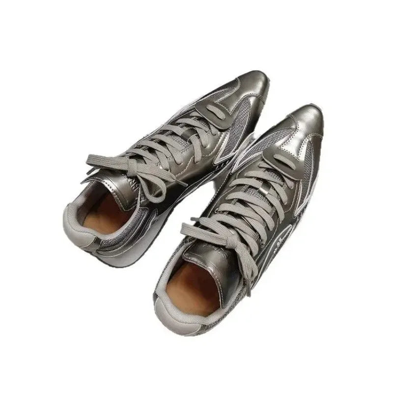 Trendy Pointed Toe Sport Shoes Heightening Gold And Silver Thread New Small Audience Design for Adult Women Summer Casual Shoes