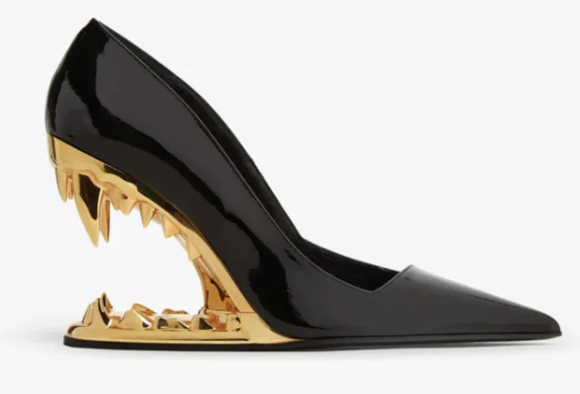 Sexy Pointy Toe Super High Heel Pumps Women Metal Tiger Tooth Heel Runway Pumps Lady Fashion Show Shoes Night Club