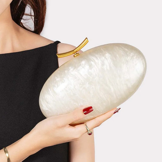 New Women's Single Shoulder Bag Unique Shell Acrylic Goose Egg Oval Handbag Design Ladies Wedding Evening Bag Female