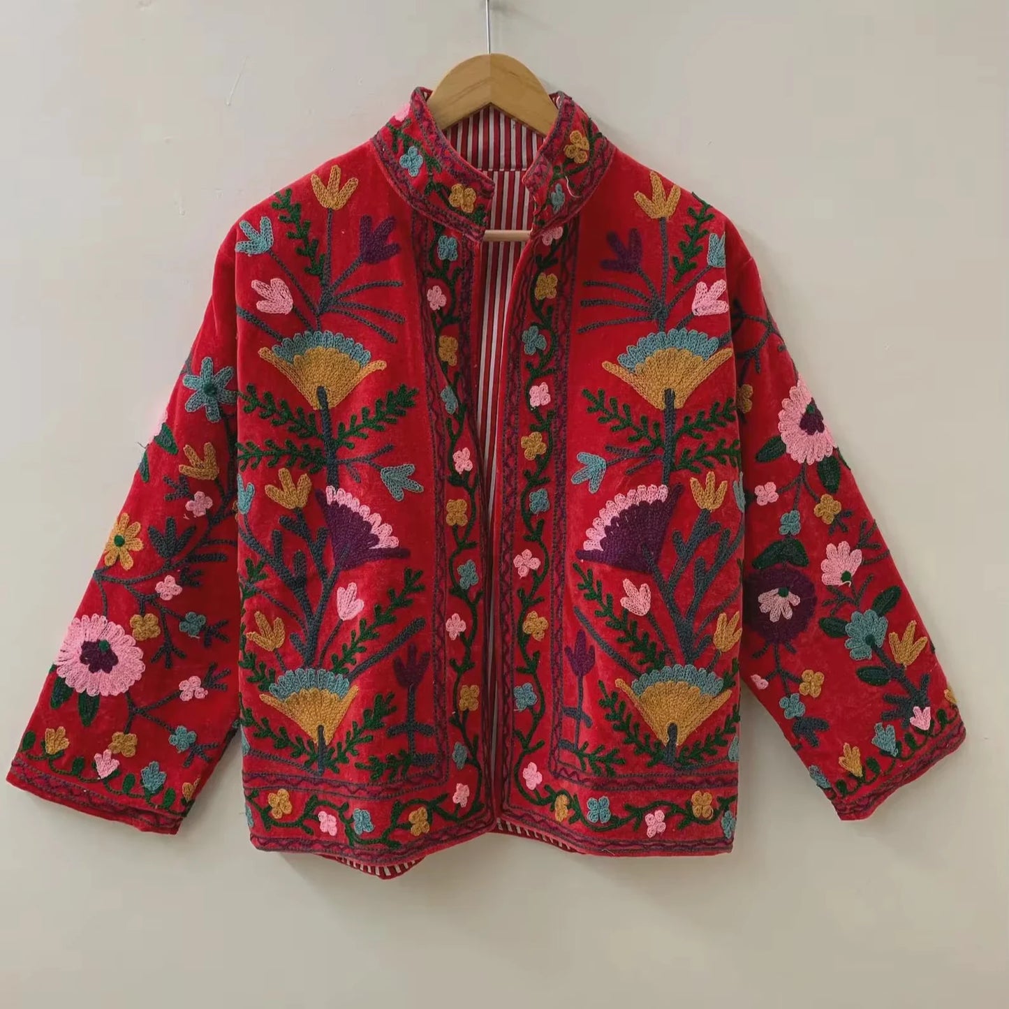 Vintage Style Suzani Unisex  Embroidered Velvet Jacket Handmade Boho Chic Ethnic Coat Women Designer Wear