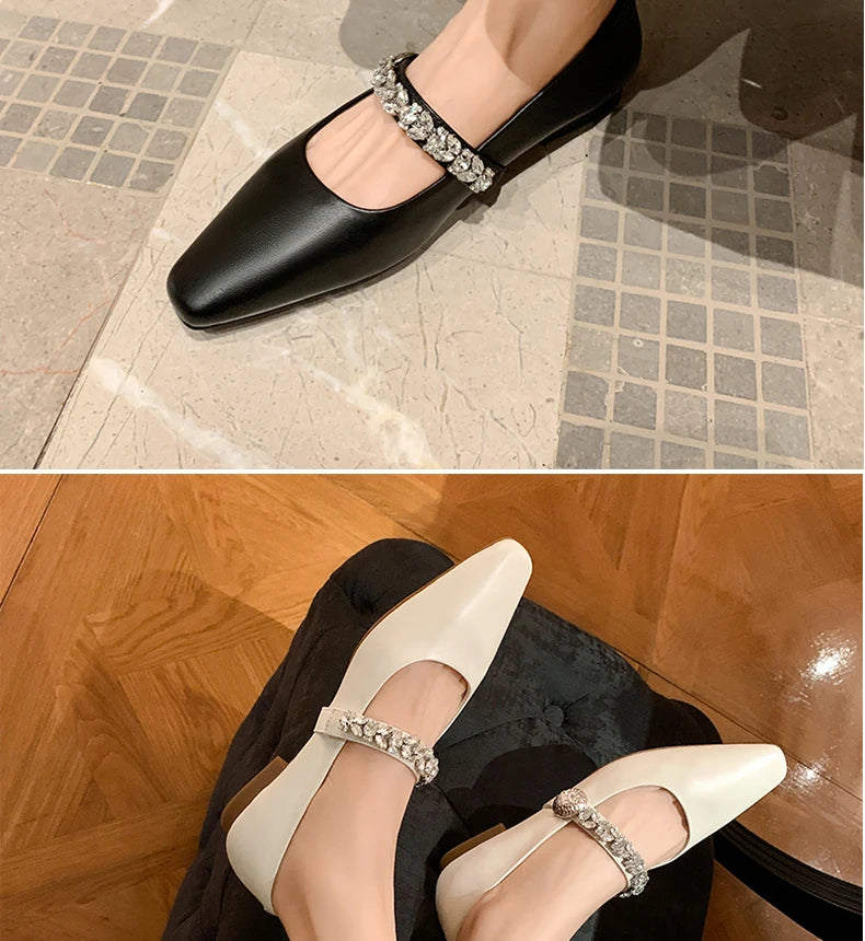 Ods Women Crystal Mules Flats Slippers Designer Sandals 2025 Dress Square-toe Leather Slides Summer Slingback Buckle De Mujer