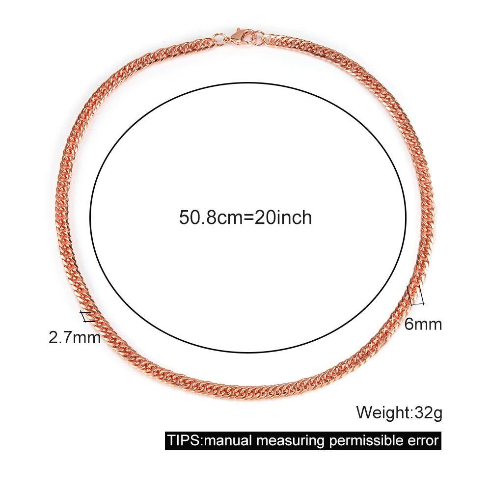 Vinterly Cuban Chain Long Necklace for Men Women Red Copper Adjustable 20/22 Inch Twisted Anti-scratch Jewelry Lobster Clasps