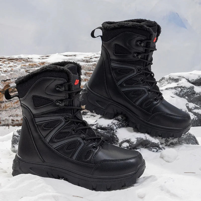 2026 Men Winter Outdoor Velvet Warm Snow Boots Walking Shoes Waterproof Ski Shoes High-Top Cotton Boots Thick Cotton Shoes