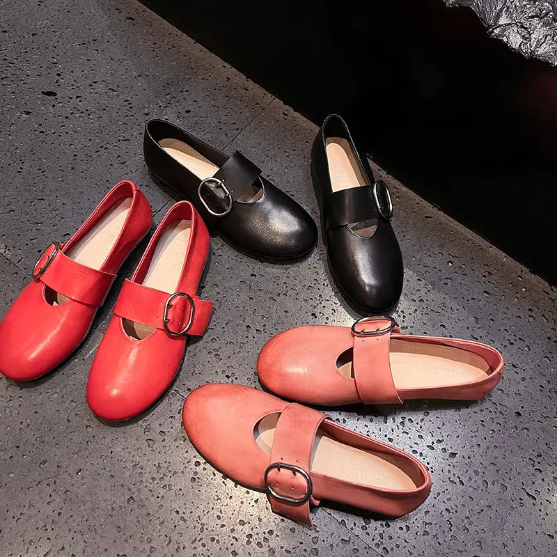 Spring Fashion Women Flats Shoes Heels Cow Leather Ballet Comfort Square Toe Casual Summer Shoes Woman Size 34-40