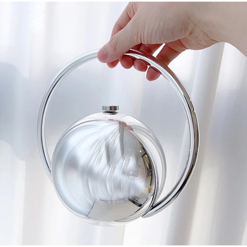  Designer Electroplating Circular Handle Handbag,Sphere Evening Elegant Clutch Purse,Women Fashion Marble Pattern Tote Bag