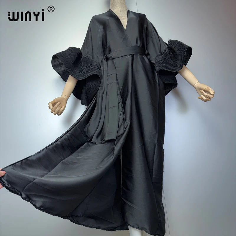 WINYI Women's Fashion Self-Belted Dress Summer Holiday Cardigan Beach Wear Swim Suit Cover-Up Kimono abaya dubai luxury