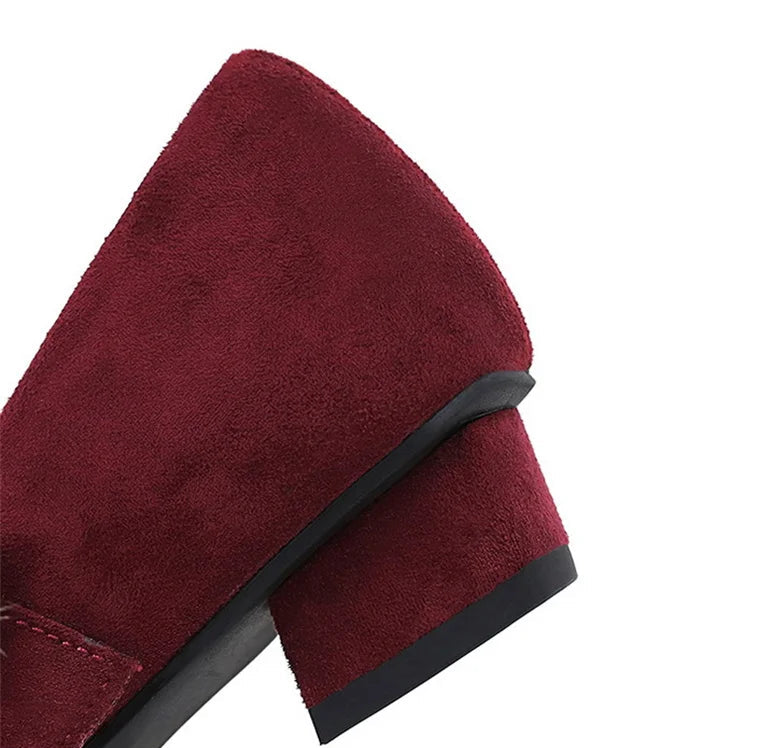 European American Style Banquet Suede With One Strap Marie Zhen Rhinestone Thick Heel Low Heel Square Toe Single Women Shoes