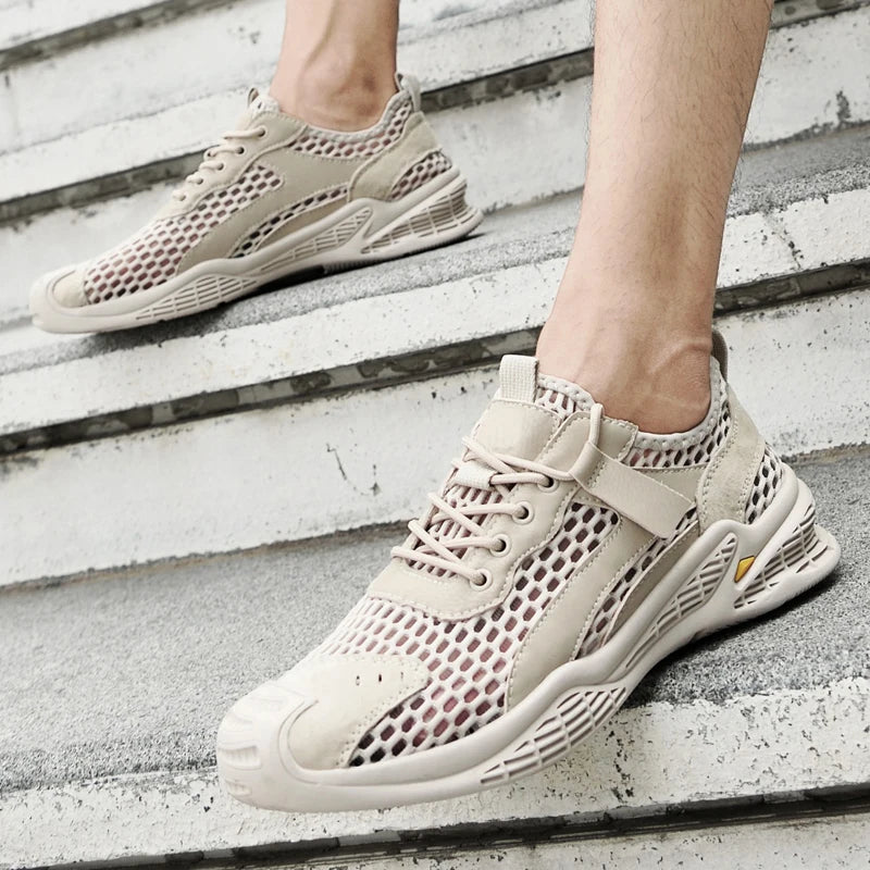 Breathable Men Casual Mesh Shoes Lightweight Summer Flats Comfortable Driving Shoes Simple Style Outdoor Walking Shoes Sneakers