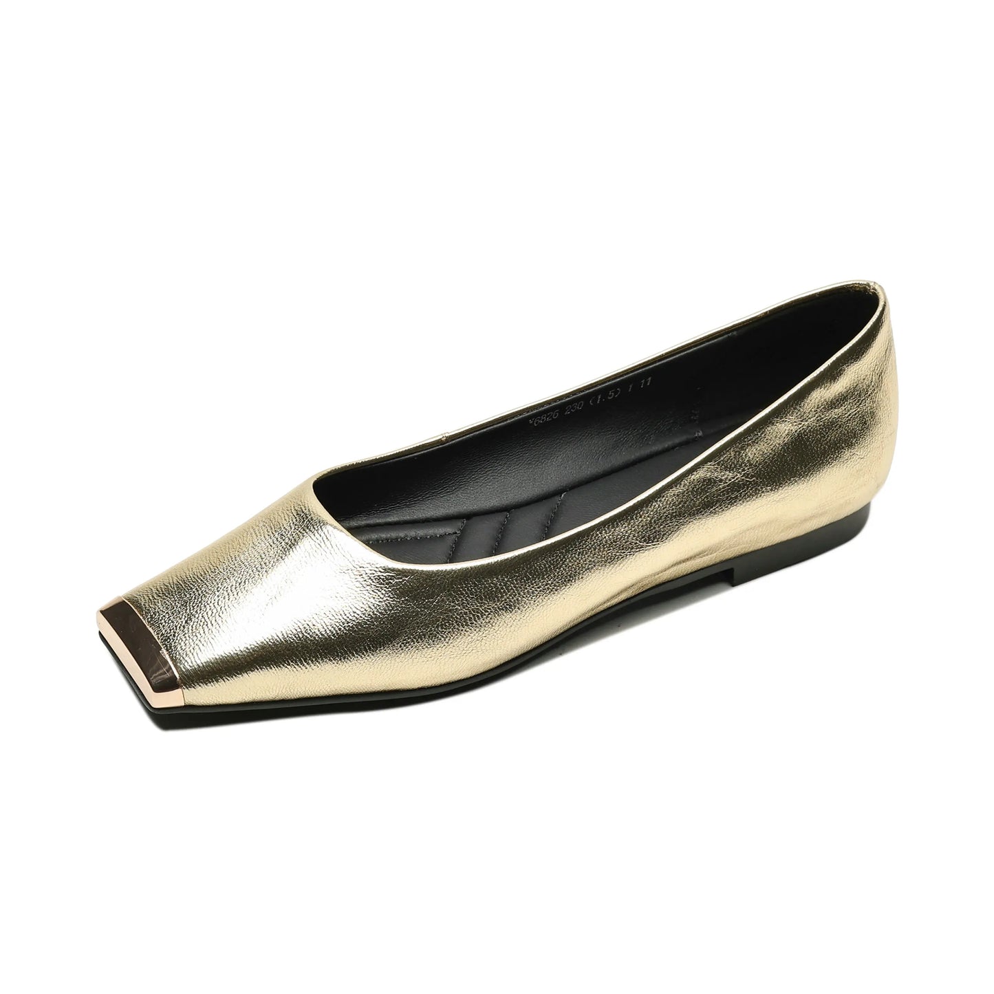 Fashion Genuine Leathe Pumps Women Metal Head Shallow Slip On Flats Office Ladies Low Heel Sheepskin Leather