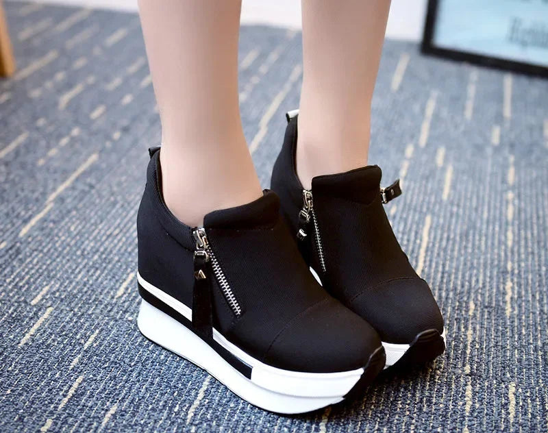 2024 Platform Sneakers Women Red Casual Comfortable Hidden Heel Shoe Black Canvas Shoes Wedge Heels Sneaker Tenis De Mujer