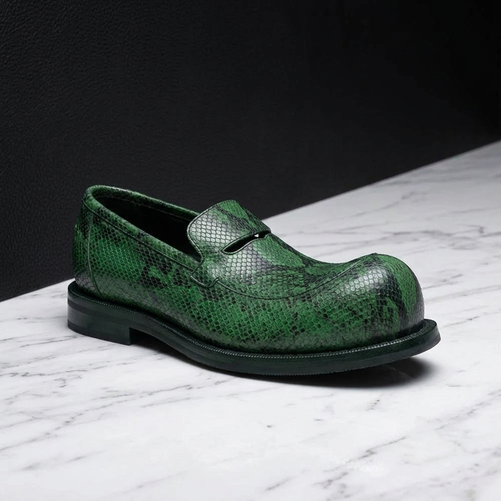 Round Toe Chunky Loafers Flat Men Shoes Retro Casual Green Black Man Shoes Slip-On Summer Comfortable Breathable Shoes