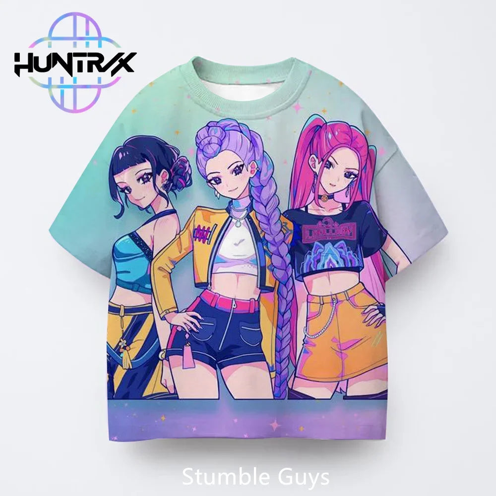 Summer Casual Fashion Kids Kpop Demon Hunters 3D Cartton Short Sleeve Boys Girls T-Shirt Anime Clothes