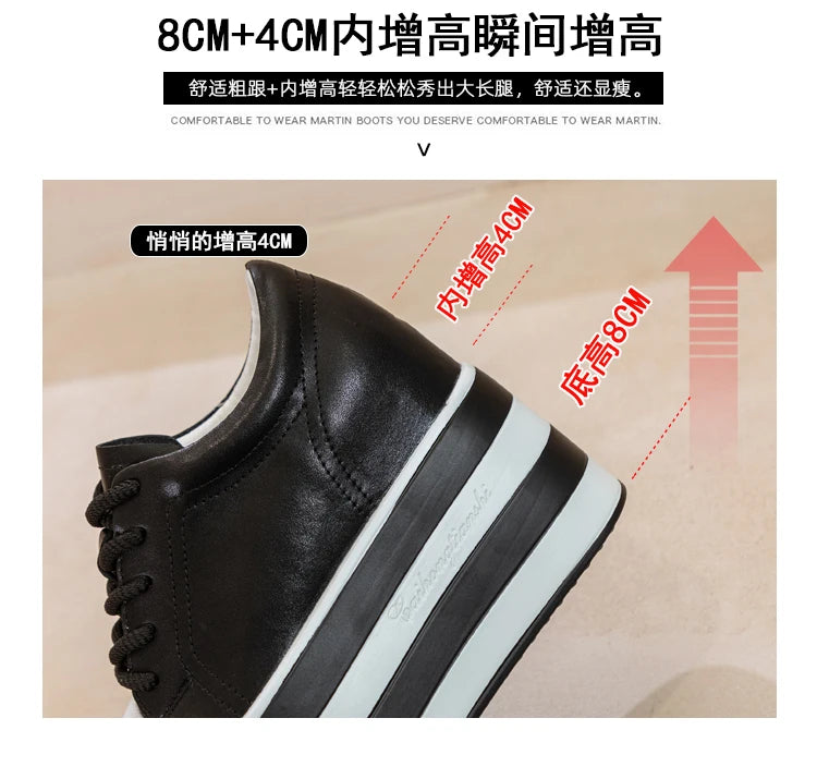 12cm Genuine Leather Platform Wedge Chunky Sneaker Hidden Heels Casual Breathable New Spring Autumn High Brand Vulcanize Shoes