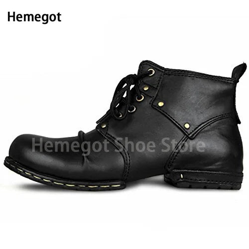 High Top Lace-Up Boots Men's Round Head Casual Leather Shoes Male Handmade Luxury Commuter High Quality Outdoor Men's Shoes