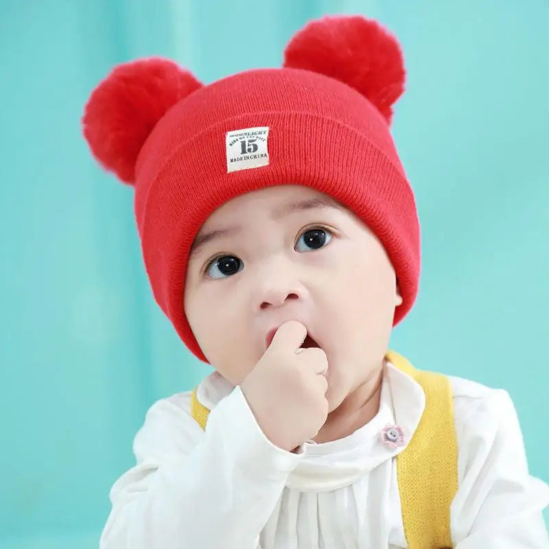 Autumn Winter Warm Baby Knitted Hats with Scarf Kids Knit Beanie Caps Solid Color Children's Hat Toddler Boys Girls Accessories