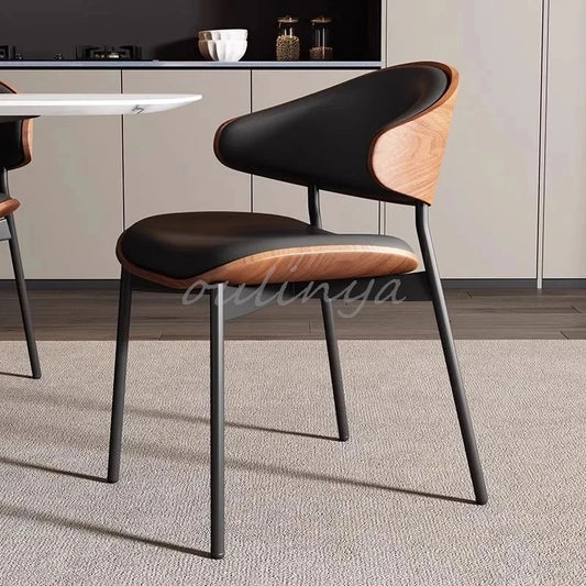 Leather Dining Chairs Set of 2 or1,Mid Century Modern Chair, Upholstered Kitchen Dining Room ChairsBlack WalnutBendwood.