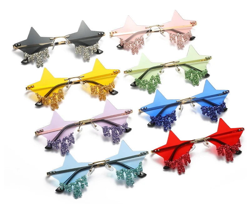 Shiny Luxury Diamonds Sunglasses Women Men Trends Punk Rimless Sun Glasses Female Personality Rhinestone Eyewear Shades UV400