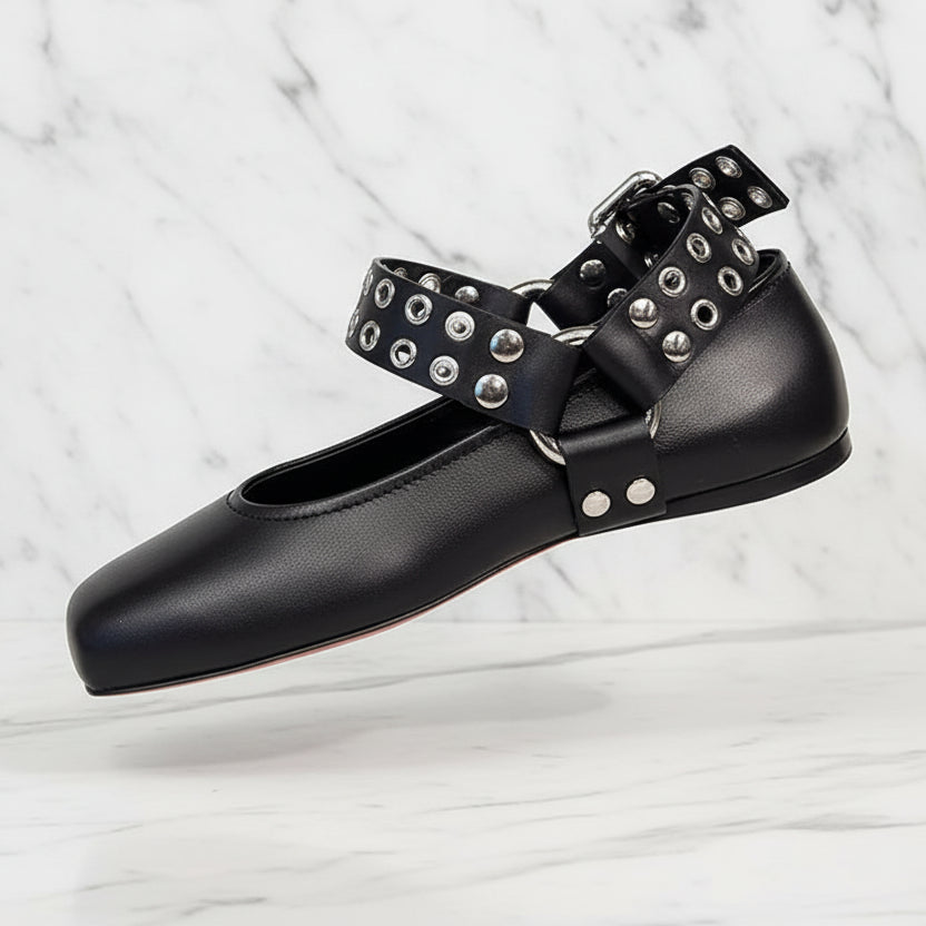 Fashion Square toe Rivet Metal buckle Women Ballet Flats Comfortable Soft Leather Mary Janes Boats Loafers Casual lazy Shoes