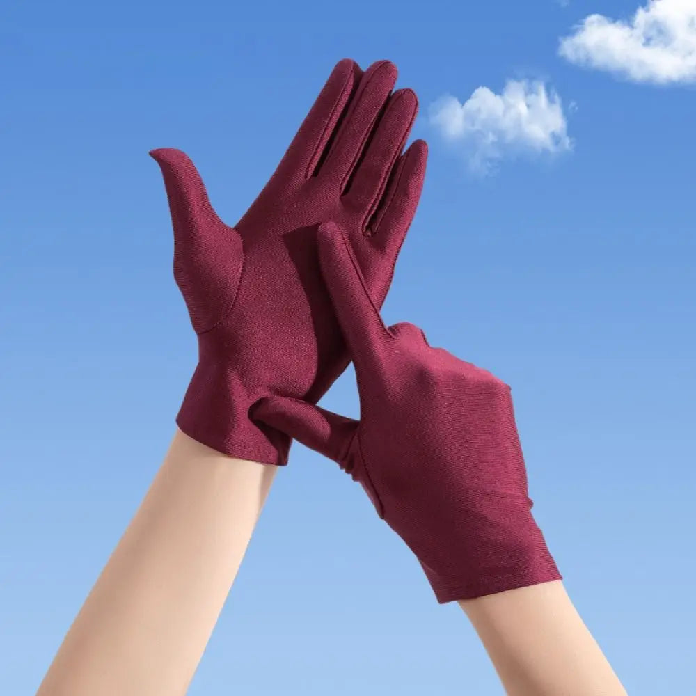 Solid Color Milk Silk Driving Gloves Non-Slip Stretch Ceremonial Gloves Sunscreen Breathable Serving Waiters Mittens Women