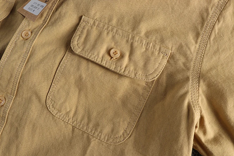 Autumn New American Retro Twill Woven Cargo Shirt Men's Fashion Pure Cotton Washed Old Long Sleeve Double Pocket Casual Blouses