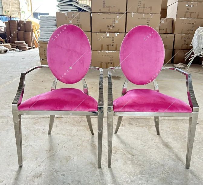 Fashion Design Armrest Gold Stainless Steel Dining Throne Chair for Wedding Bride and Groom