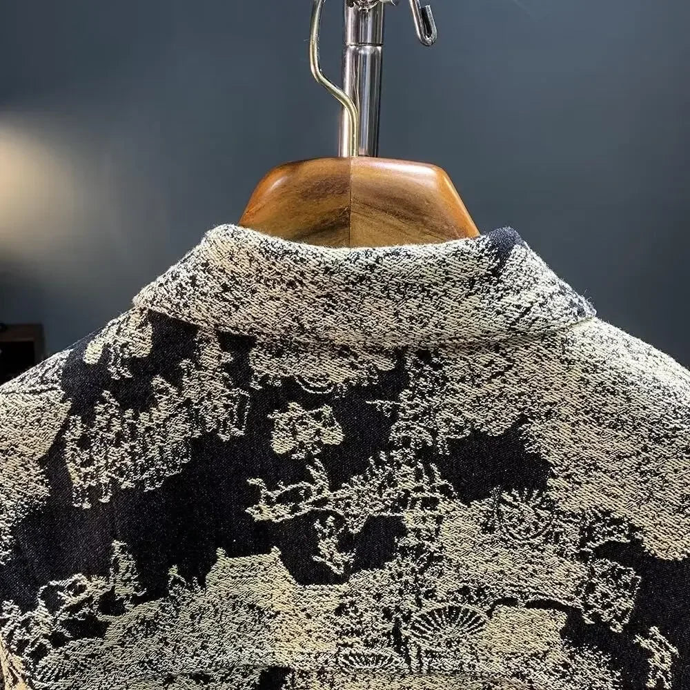Retro Camouflage Loose Men's Jacket Long Sleeve Embroidered Denim Coat Fashionable Trendy Outerwear Comfortable Fit Male Coat