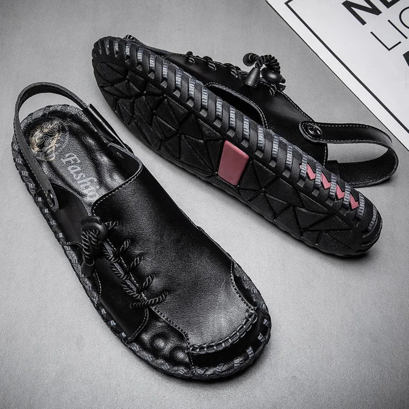 Fashion Mens Sandals Genuine Leather Summer Beach Slippers Male Non-Slip Soft Comfortable Outdoor Shoes High Quality Man Sandals