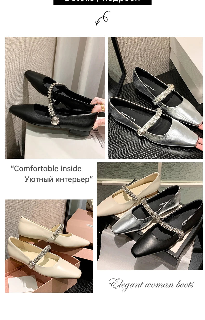 Ods Women Crystal Mules Flats Slippers Designer Sandals 2025 Dress Square-toe Leather Slides Summer Slingback Buckle De Mujer