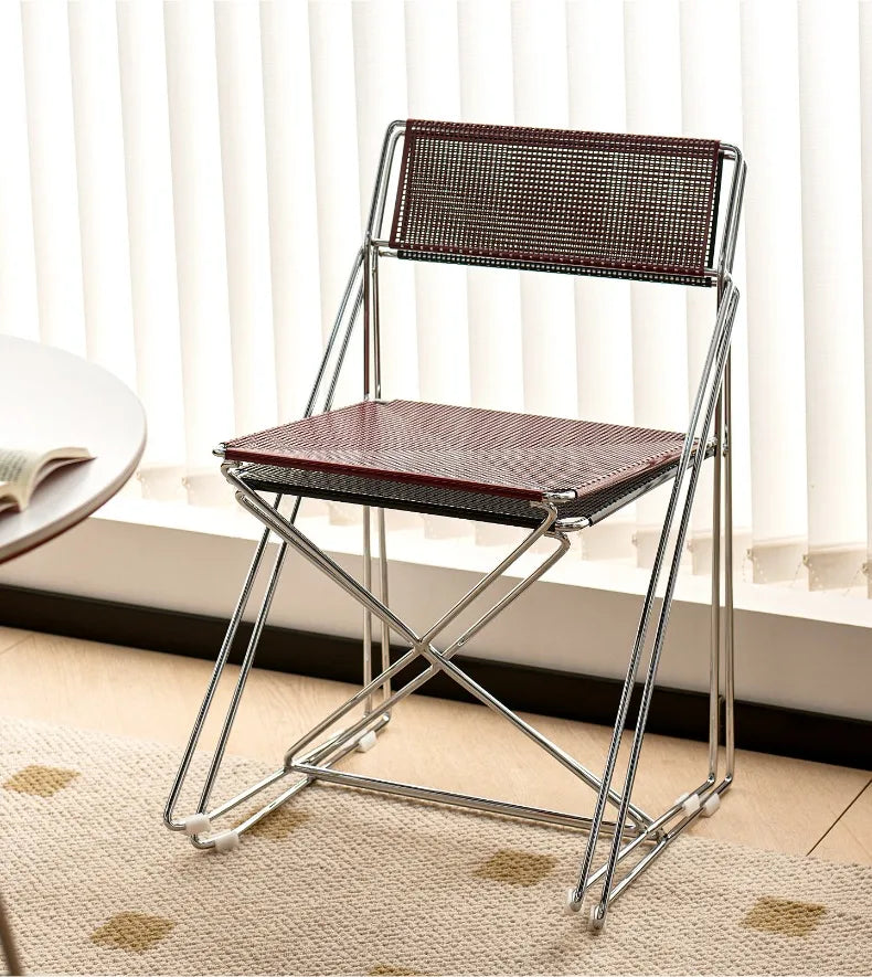 Korean Iron Dining Chair with Backrest Modern Minimalist Stackable Chair for Kitchen Designer Creative Metal Seat for Restaurant