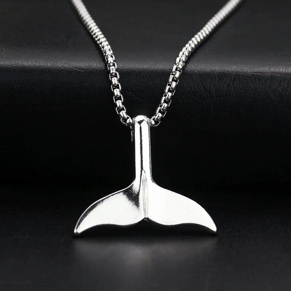 Metal Whale Tail Pendant Necklace Sweater Collarbone Chain Unisex Necklace for Couples Lovers Statement Jewelry Party Gifts