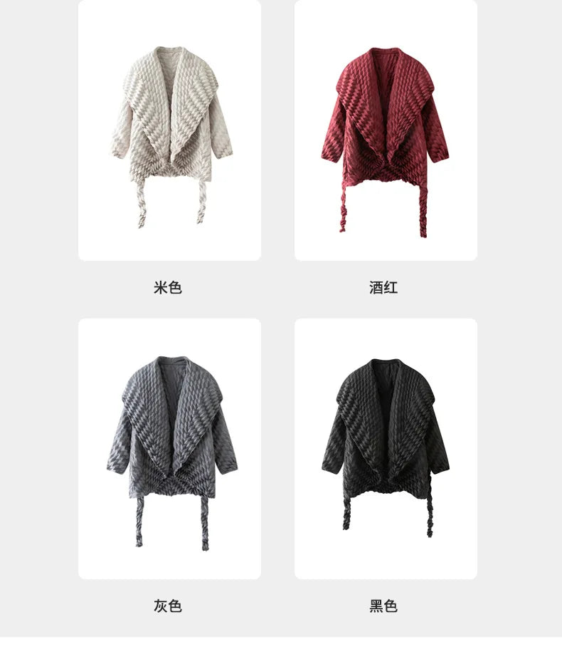 Miyake Pleated Top, Women's Solid Color Short Jacket, Handmade Pleated Versatile Loose Version, Lapel Cardigan, Autumn New Style