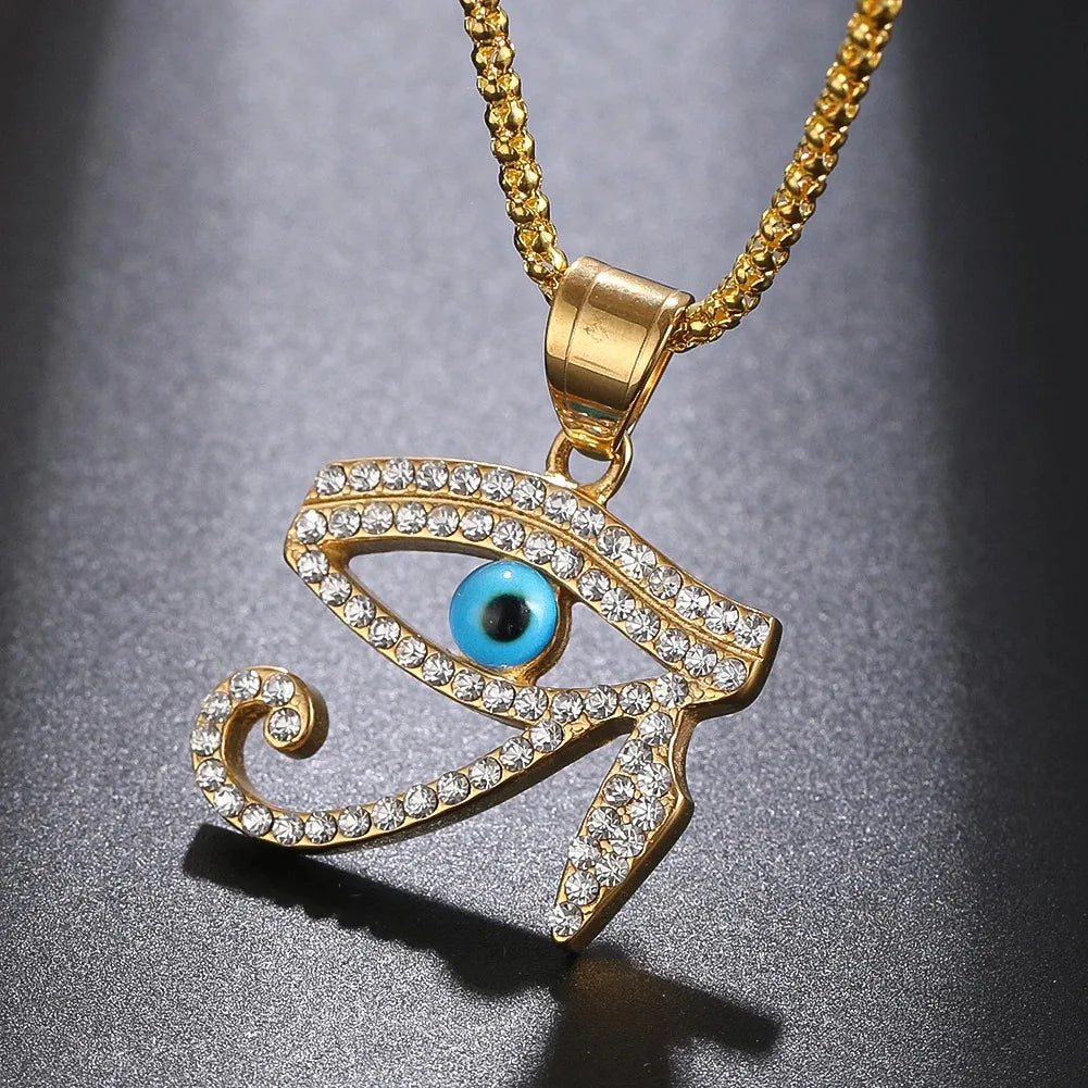Horus's Eye Necklace Gold-coloured Stainless Steel Inlay Zircon Creativity Pendant Birthday Gift Amulet Ornament Fashion Jewelry