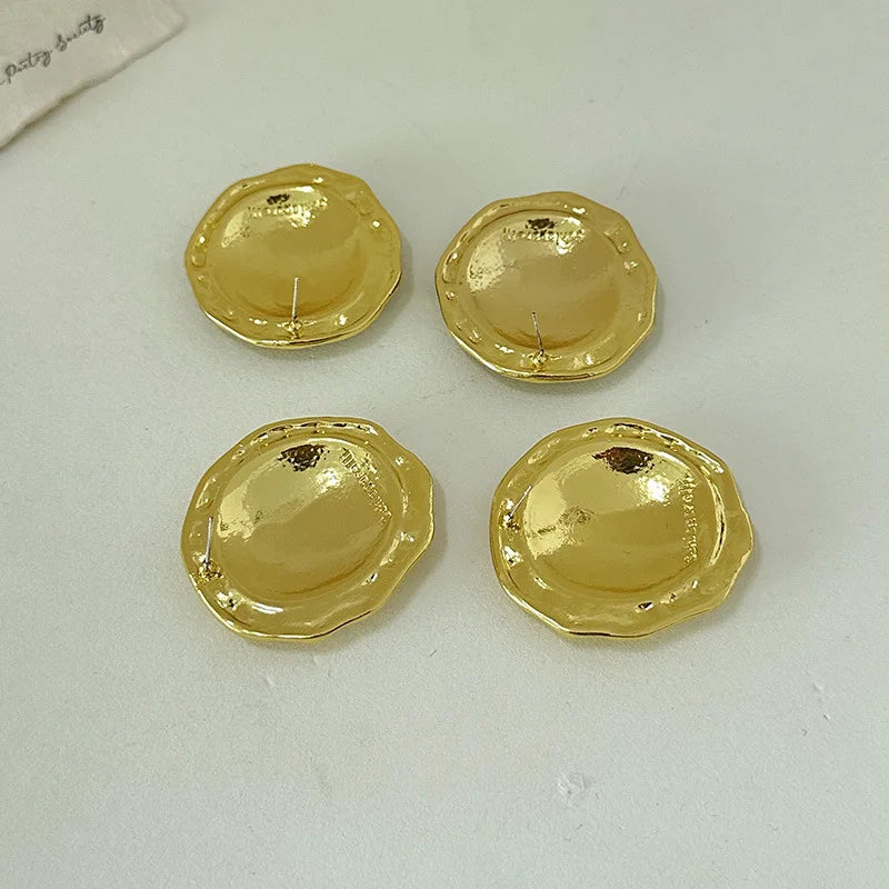 Exaggerated Black Enameled Alloy Round Stud Earrings For Women Jewelry Trendy Party Show Collection Earrings Accessories