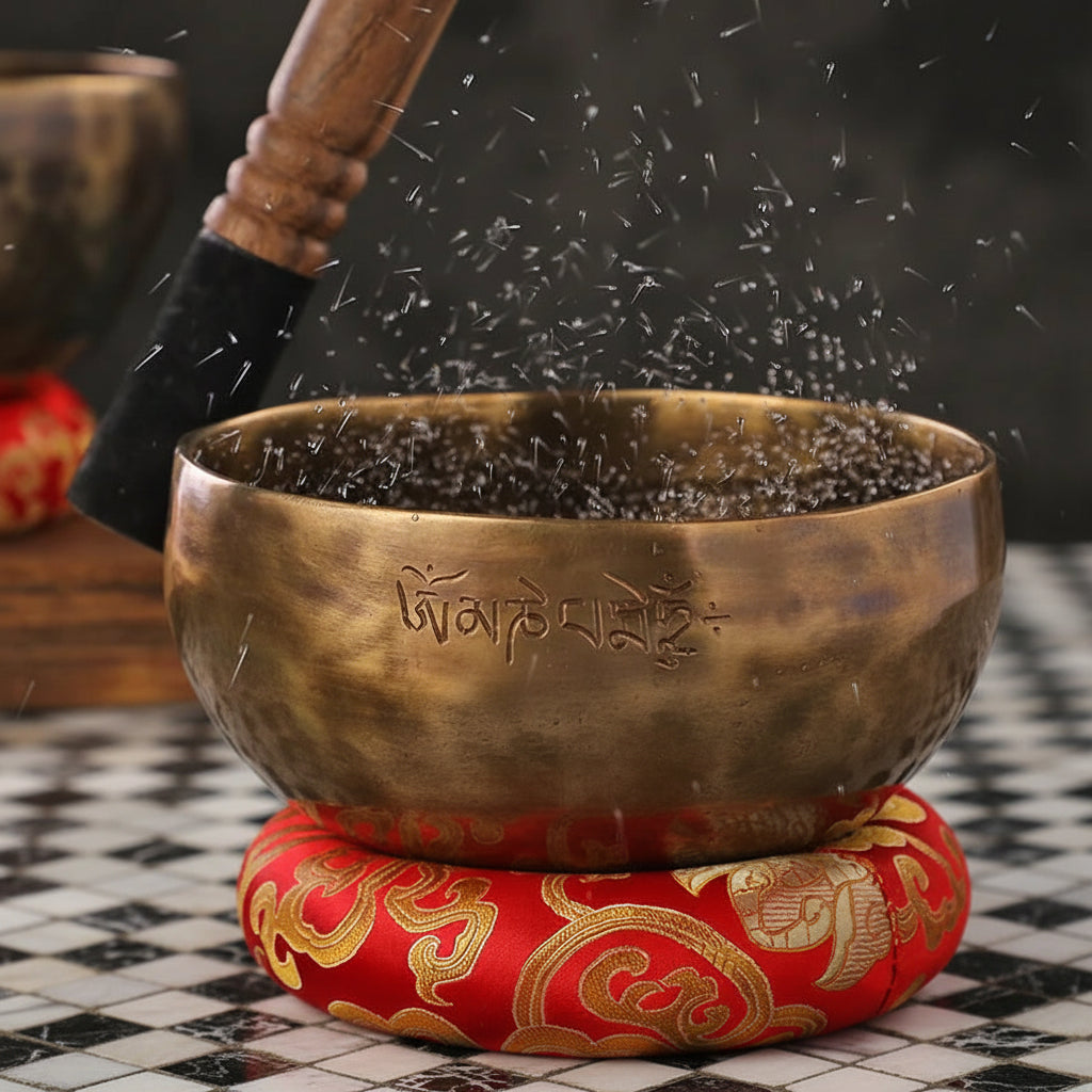 Nepal Singing Bowl Tibetan Moon Bowl Copper Sound Therapy Instrument with Hammer for Meditation