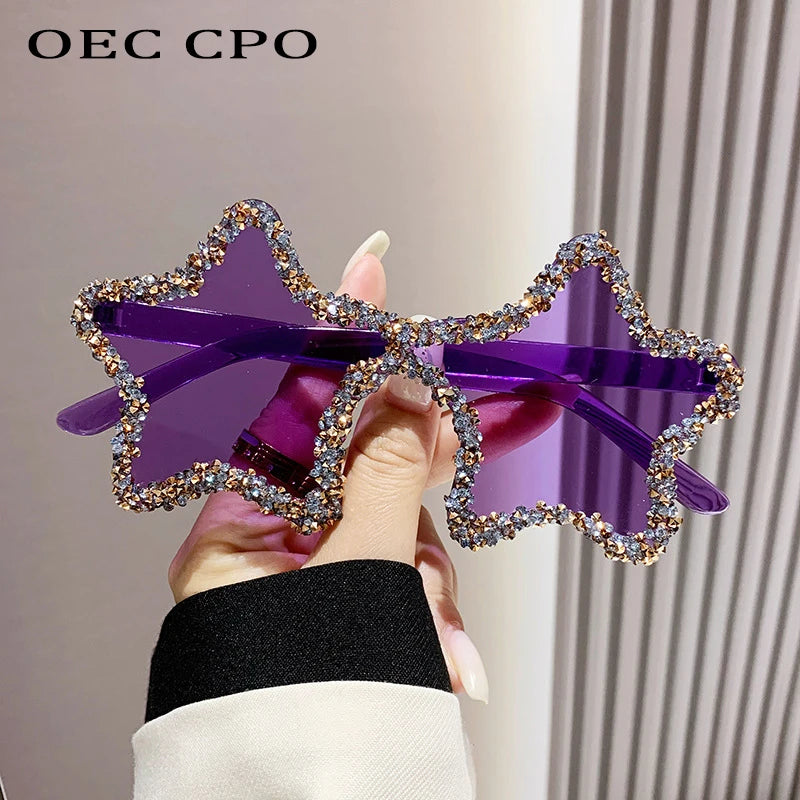 Luxury Diamond Star Shape Sunglasses Women Trends Rhinestone Shiny Sun Glasses Ladies Punk Rimless Style Eyewear gafas de sol