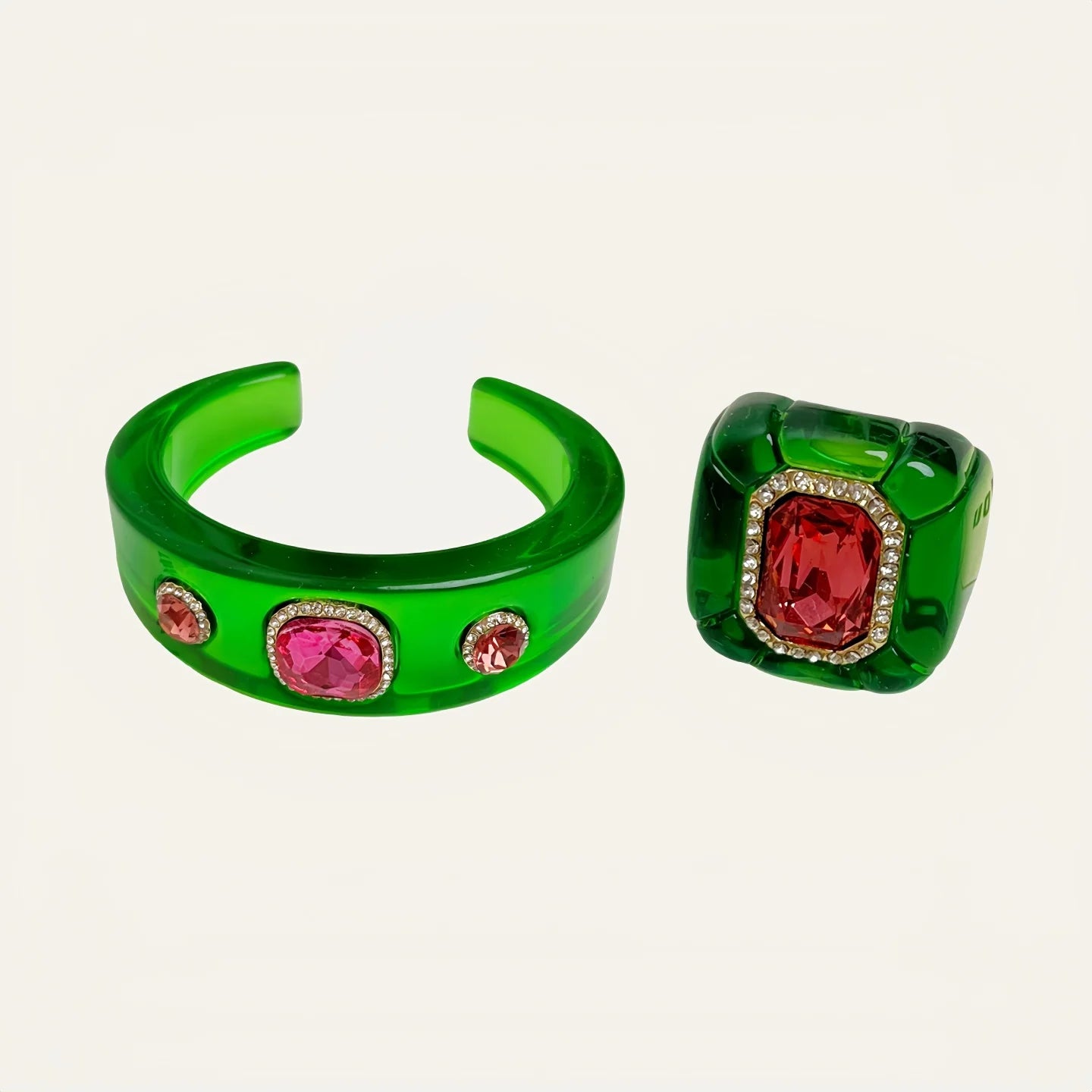 Luxury Jewelry Set Woman Resin Chunky Bangles Rings Exaggerated Geometric Round Gradient Open Bracelet Party Gift Accessories