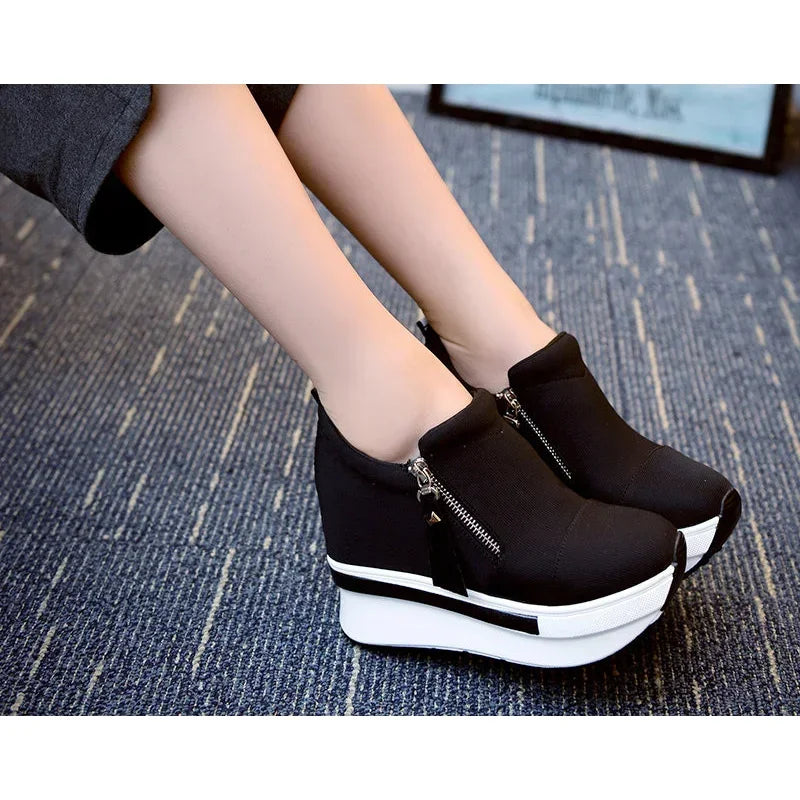 2024 Platform Sneakers Women Red Casual Comfortable Hidden Heel Shoe Black Canvas Shoes Wedge Heels Sneaker Tenis De Mujer