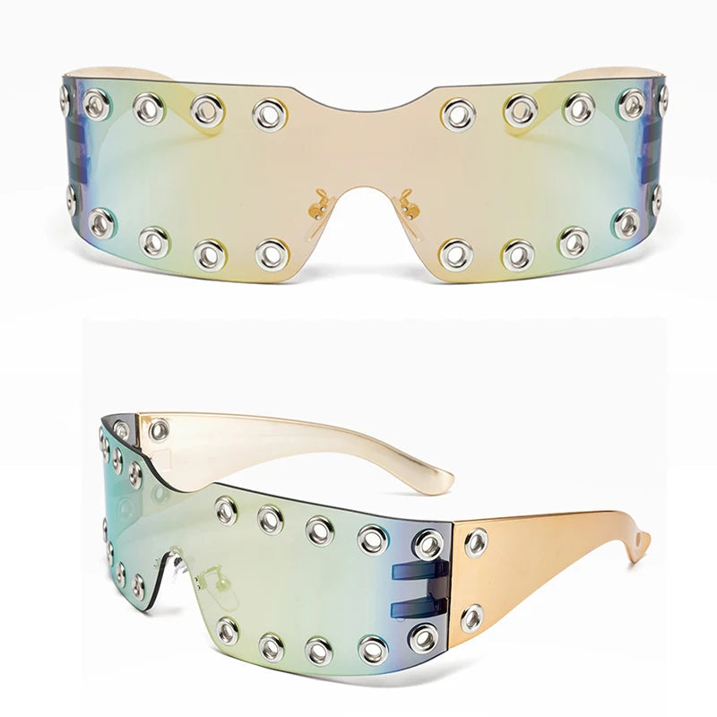 New 2026 Luxury Trendy Diamond Rimless Rhinestone Sunglasses Women Punk Shield Wrap Sun Glasses Vintage One-Piece Shades Goggle