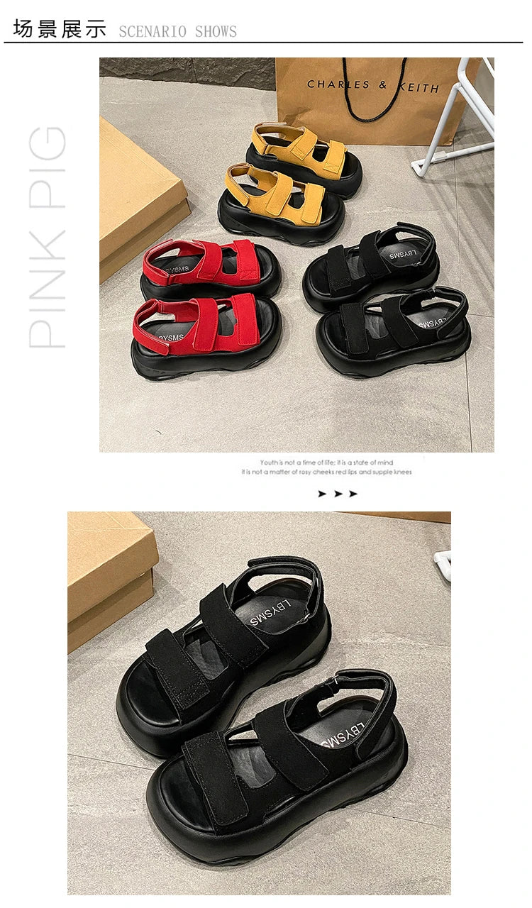 7CM High Platform Leather Sandals Women New Summer Breathable High Heels Ladies Beach Sneakers Wedges Chunky Slippers Sandalias