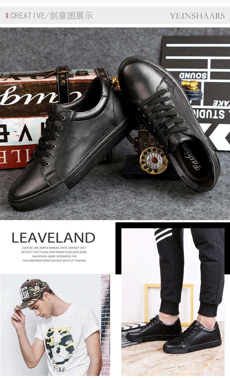 Man Elevator Shoes Height Increase Insoles High Heels Shoes 5-6CM Shoes Tall Shoes White Genuine Leather Shoes Men Sneakers