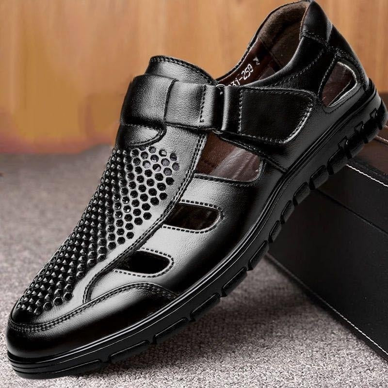 Solstice Men's Business Casual Hollow Work With Holes Leather Sandals
